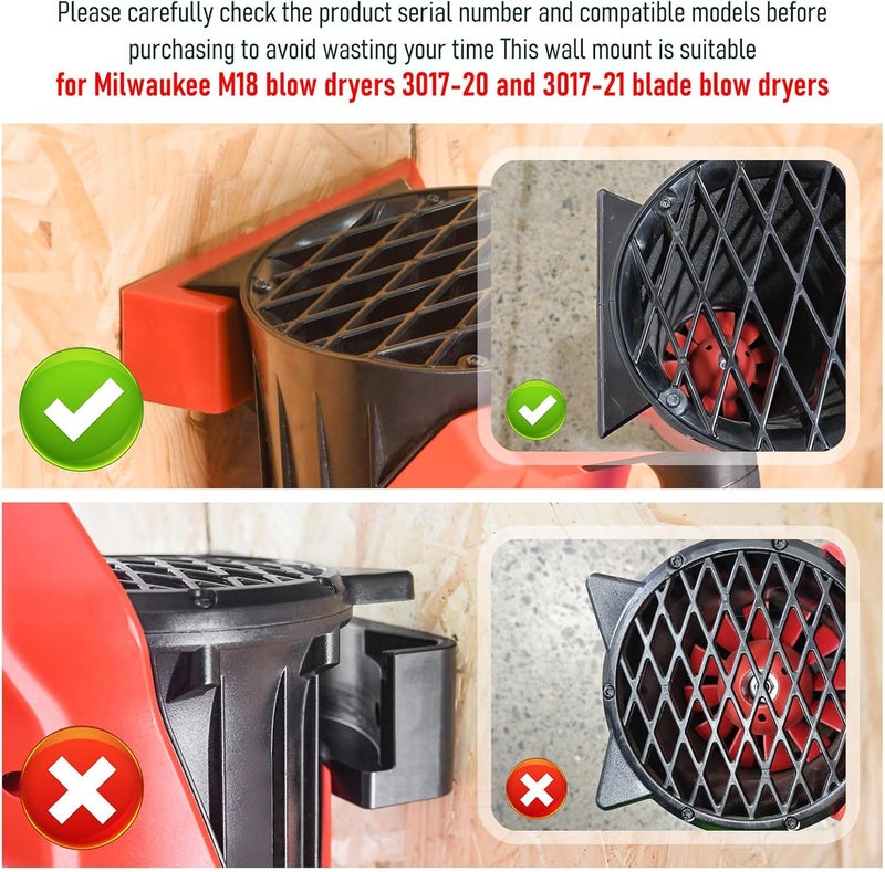 Braveboy Wall Mount for Milwaukee M18 Blower - Only Fits Model 3017-20 & 3017-21 Leaf Blower Heavy-Duty Wall Mounting Bracket, Holder Storage Hook with Installation Screws - Image 2